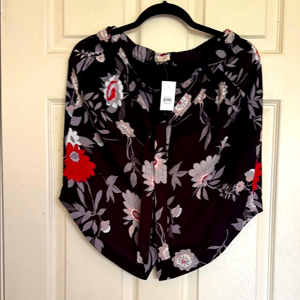 NWT Black Floral Skirt With Lining & Elastic Band Size Small Fits Size 4 - 6